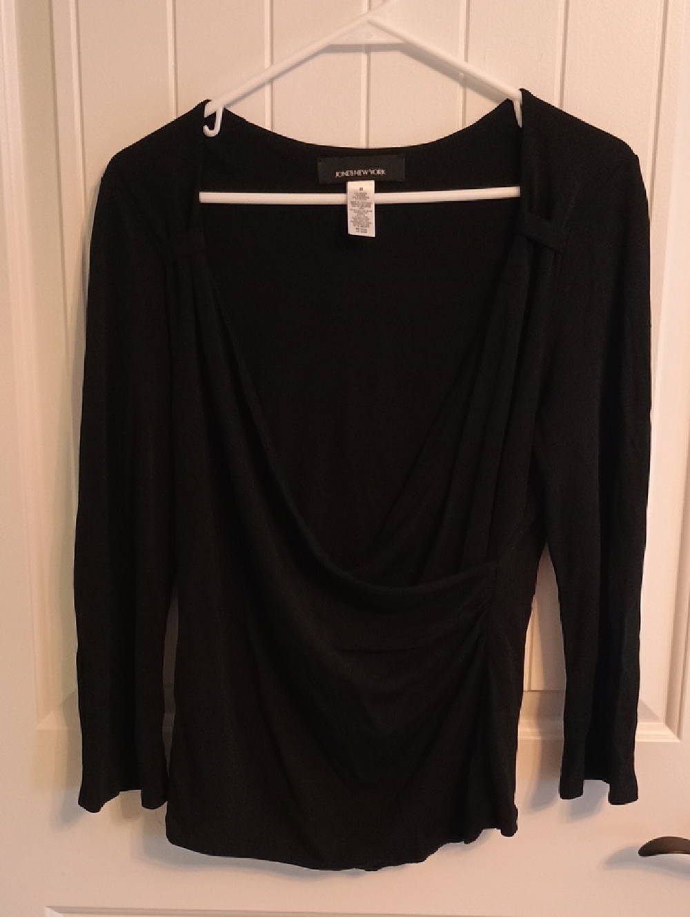 Woman's M Jones New York Black Draped Wrap Long Sleeve Top